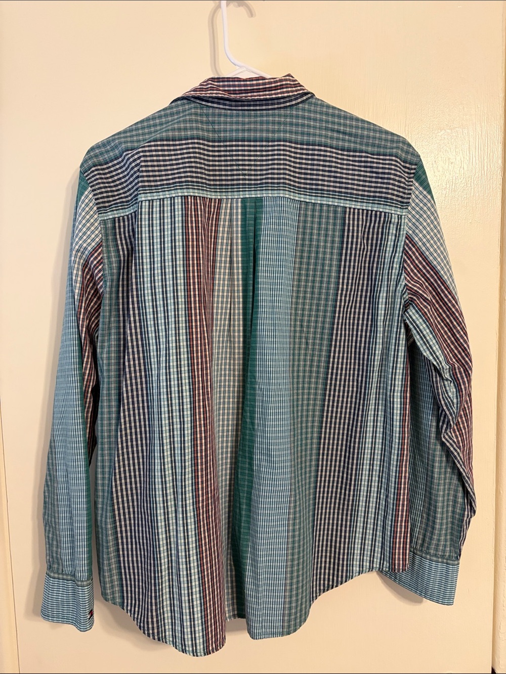 Tommy Hilfiger Men's Green and Blue Mixed-Plaid Button-Down Shirt - Picture 3 of 5